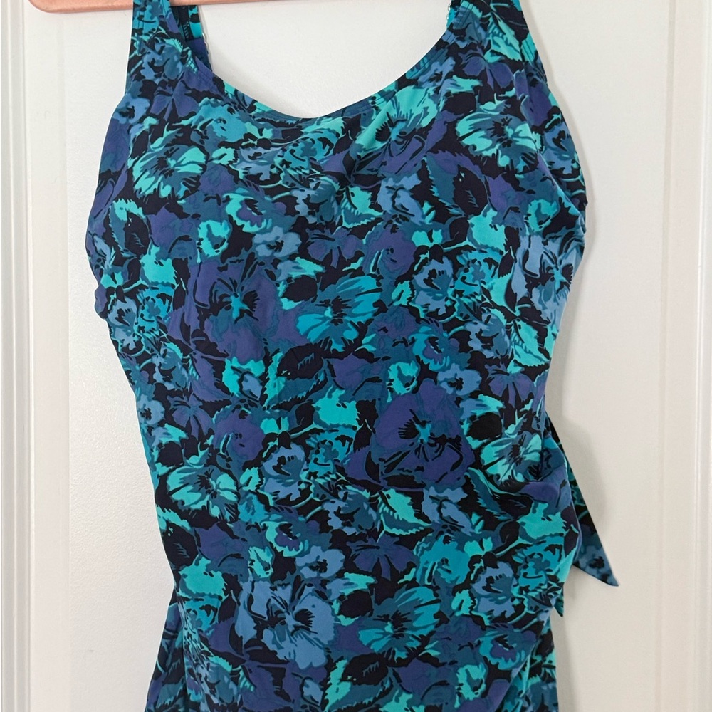 L.L. Bean Teal and Blue Floral Swimdress